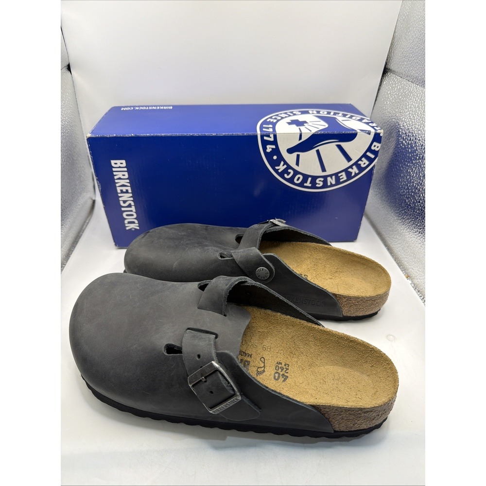Birkenstock Boston Oiled Leather Clogs Black Reg Size EU 39, US W8 M 6 UK 5.5